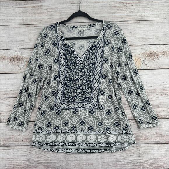 Lot of 2 Lucky Brand Floral Blouses Womens XL Black White Long Sleeve - Picture 2 of 16